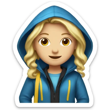 Blond girl with blue raincoat with hood and black boots sticker