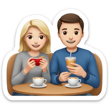 A woman and a man are eating in a cafe sticker