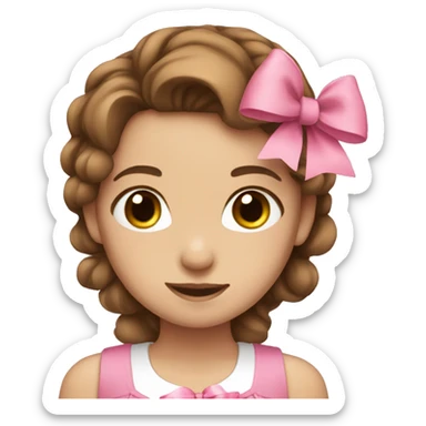 Girl with brown hair blue eyes and a pink bow in her hair  sticker
