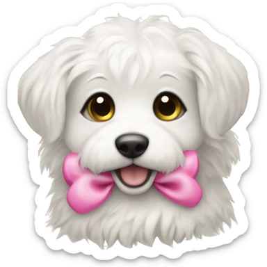 Adorable scraggly white puppy with a pink bow  sticker