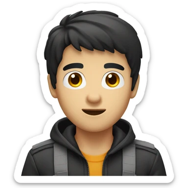 Boy black hair medium rounded glass playing video game  sticker