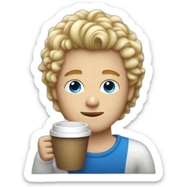 White guy with curly blonde hair and blue eyes drinking coffee  sticker