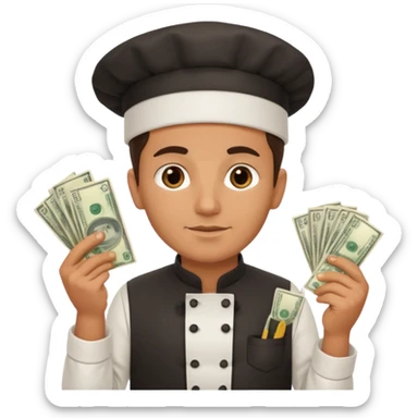 chef holding money sticker