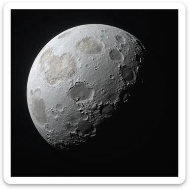 planet Mercury, round, rocky gray ball, covered in pitted marks and rough patches, highly realistic, detailed craters, rough surface, no atmosphere, floating in space, photorealistic style sticker