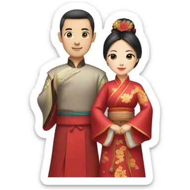 a couple wearing traditional Chinese clothes sticker
