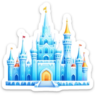 Harbin Ice and Snow World colorful ice buildings with lights, simplified emoji style with bold outlines and bright colors, cartoon style ice palace sticker