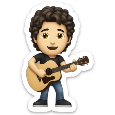 A caucasian guy with dark hair playing guitar and singing in concert sticker
