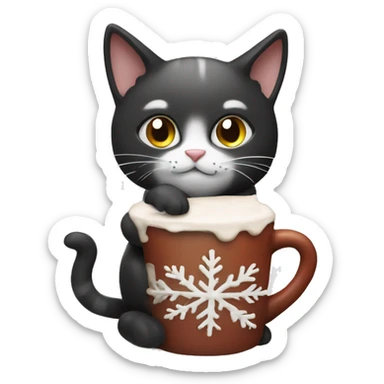 Christmas cat black and White with hot chocolate  sticker