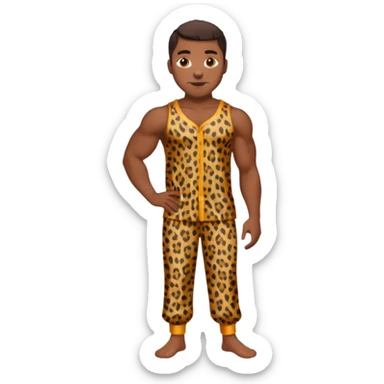 Handsome Black guy with brown skin tone, with muscular build, wearing loose fitting leopard print pajamas and white slippers  sticker