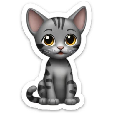 full body grey and black playing baby skinny cat sticker