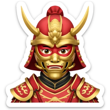 Samurai with red and gold armor and they have a detailed mask covering their mouth sticker