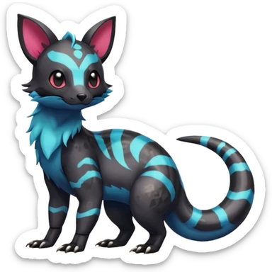 Rare exotic cute epic aesthetic colorful Salandit-Eevee-Civet-species-Fakemon-hybrid-creature, with markings, full body sticker