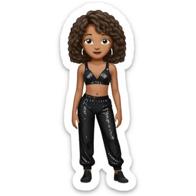 Whitney Houston with black sequin baggy bra, black sequin baggy pants sticker