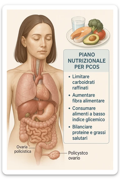 donna con un piano nutrizionale  in 3D immagine medica donna pcos in italiano  sticker