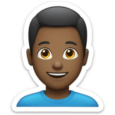 black kid wearing blue shirt smiling with black buzz cut sticker