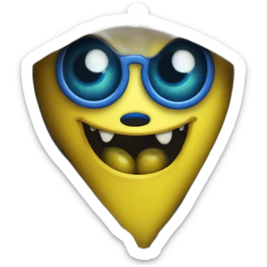 banana dominus hoodie, yellow with blue scary eyes sticker