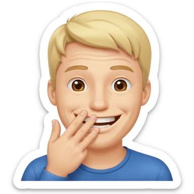 Gülen adam ağzını kapatıp parmaklarıyla delik yapıyo sticker