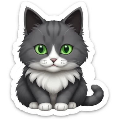 one dark grey and white cat and one completely solid dark grey cat with green eyes and only white paws sticker