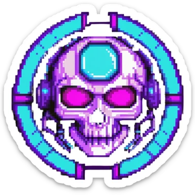 futuristic cyberpunk pixel art icon, vivid neon colors purple magenta cyan, minimal expressive design, 32x32, centered, high contrast, transparent background, no text, suitable for dark background, music platform symbol Spotify YouTube Deezer SoundCloud sticker