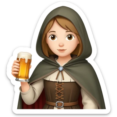 young female medieval pilgrim with cloak and beer bottle sticker