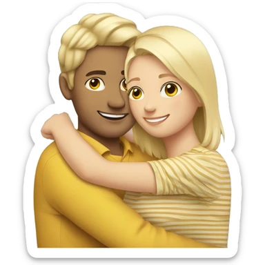 hugging people where one wears a stripe yellowish color with slight blonde hair sticker