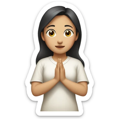 Asian girl, side face, looking to the upper right corner, putting her hands together and praying sticker