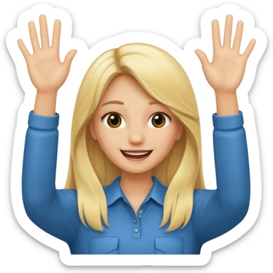 blonde female long hair saying stop smiling funny both hands up sticker