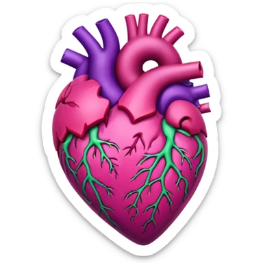 Pulsating heart with purple, hot pink, amber, light green, and dark purple sticker