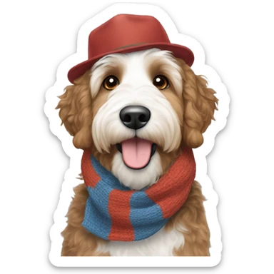 Bernedoodle with tennessee smokies hat and scarf sticker
