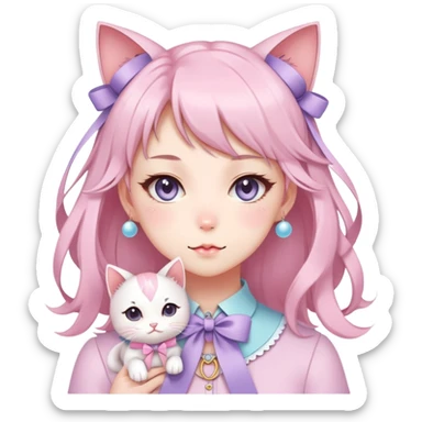Gorgeous Kawaii Cute Beautiful Elegant Pretty Pastel Anime Catlady with ribbons sticker