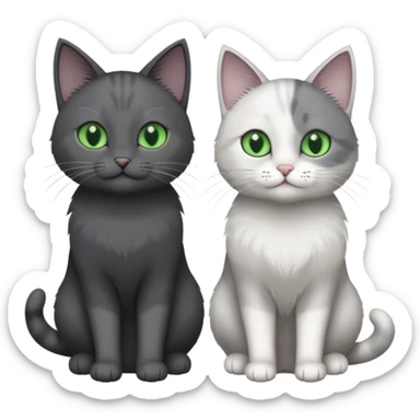 2 different coloured grey cats including one dark grey and white cat and one completely solid dark grey cat with green eyes and only white paws sticker