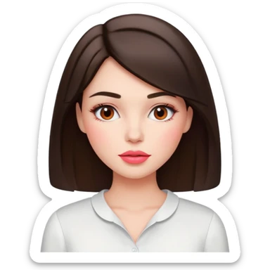 emoji를 만들고 싶어 스프링 웜톤, 스프링 라이트 컬러의 여성. 약간 brunette (dark brown color hair), coral-pink lip & blush color, wearing white blouse. sticker