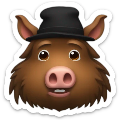 fullface brown boar tired of life with a black winter hat sticker