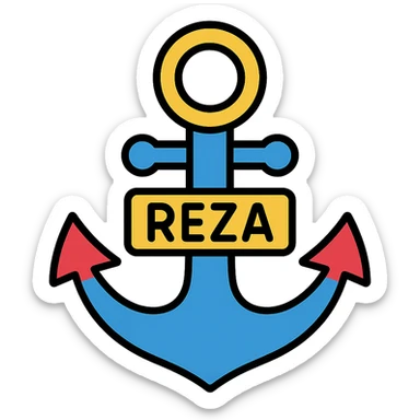 ship anchor with 'Reza' design sticker