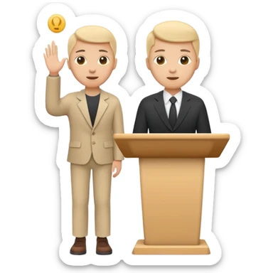 A minimal flat emoji-style icon of a person giving a presentation, standing behind a simple podium, front-facing, clean vector style, rounded shapes, no facial details, solid single color, white background, modern startup pitch deck icon sticker