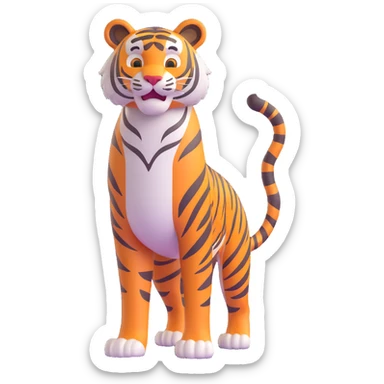 a kind, tall tiger, friendly expression, standing upright sticker