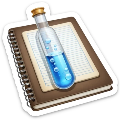 test tube with bubbles next to a notebook sticker