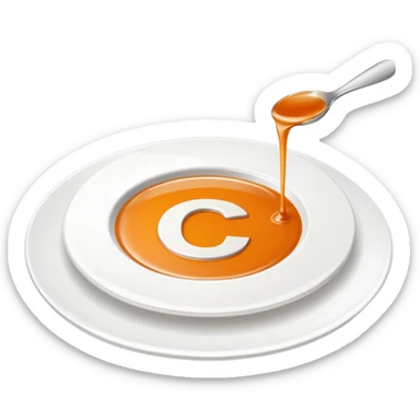 Minimal icon of a white plate with a thin sauce drizzle forming a clearly readable letter ‘C’, precise and unmistakable, in color #FF3D00. sticker