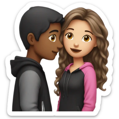 kissing girl with light hair and pink dress and boy with dark hair and black hoodie  sticker