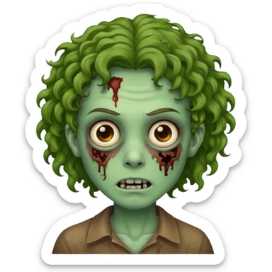 Zombie with lil bit curly medium brown hair sticker