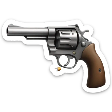 A revolver with a long cigarette sticking out the end of the barrel, with smoke rising  sticker