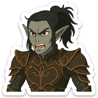 ghibli style illustration of Umbralma from Baldur's Gate 3 with angry expression sticker