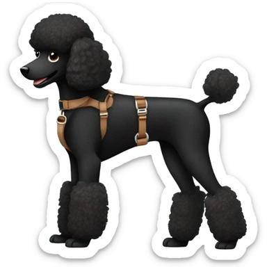 3 legs One Small furry Black Poodle with brown harness sticker