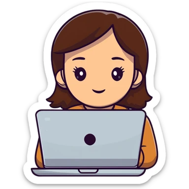 brunette girl working on a laptop sticker