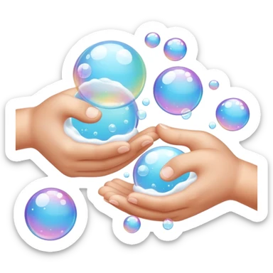 Closeup hands foaming soap bubbles sticker