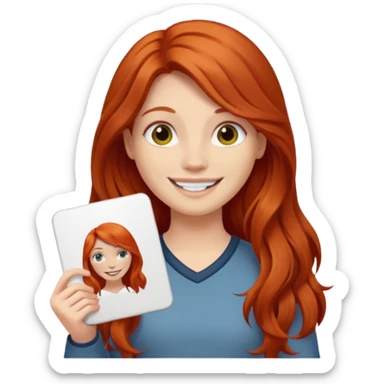 Long haired redhead holding a LURK sign sticker
