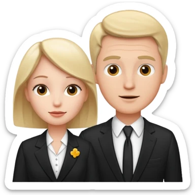 white man in formal suit talking to white woman in formal suit sticker