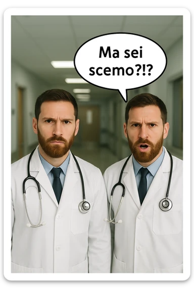 Dottore con la stessa faccia e camicie, dice "Ma sei scemo?!?" sticker
