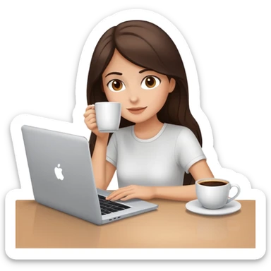 white brunette girl with laptop and coffee sitting at desk sticker
