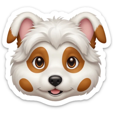 White dog with brown eyes and some long white body and white ears with brown spots curved on the sides sticker